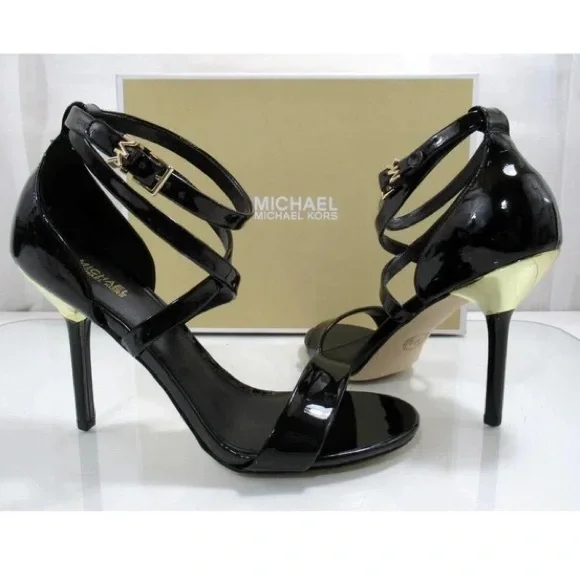 Michael Kors Black Patent Faux Leather Astrid Sandal with Box, Women’s Size 5.